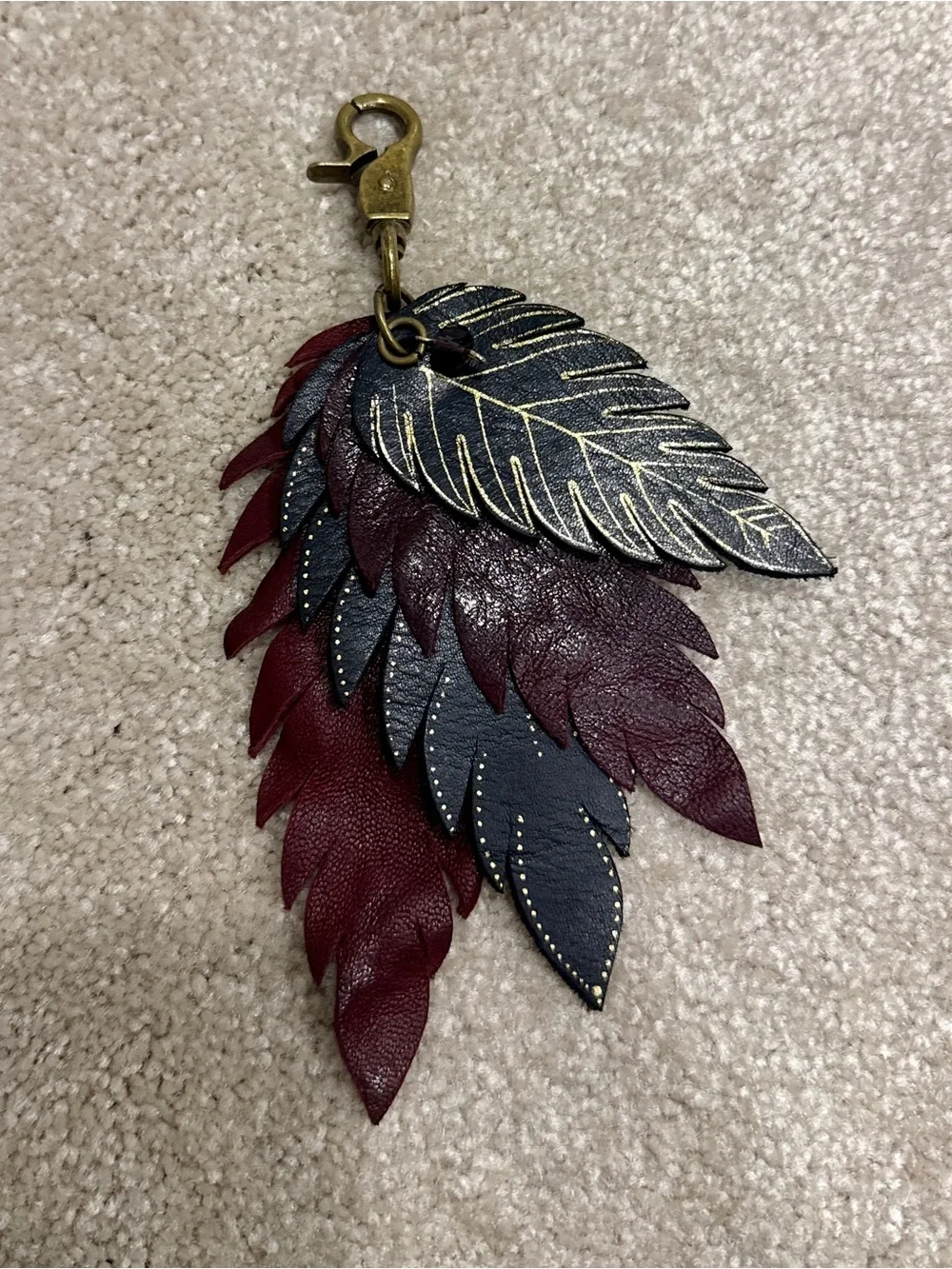 Handmade Bag Charm Leather Feather Keychain